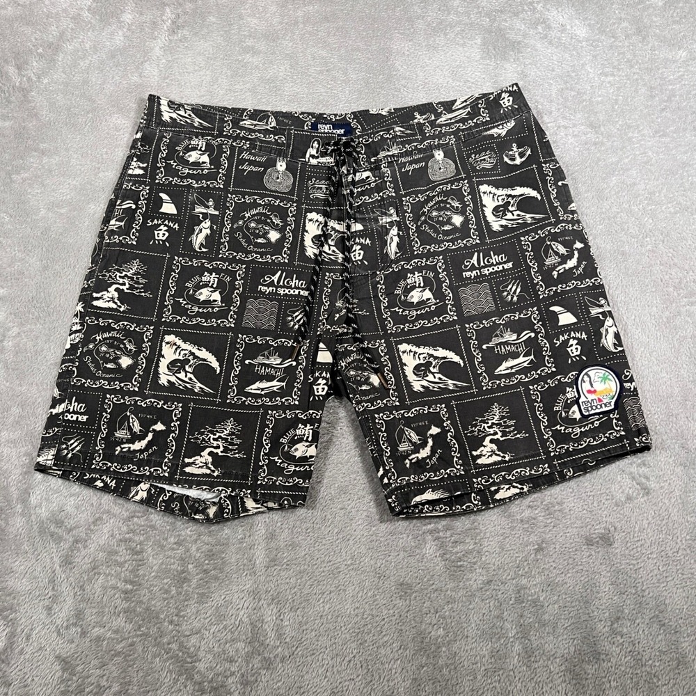 Reyn Spooner Swim Trunks Mens 36 Black‎ Dietrich Varez Hawaiian 7" inseam